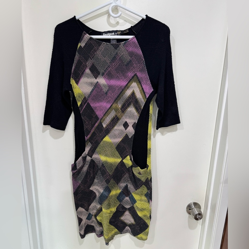 Desigual Black and Multicolor Long Sleeve Dress